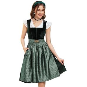 DirndlStern Dirndl Dames Trachtenjurk Groen - Trachtenrok Midi Fluweel Dirndljurk Oktoberfest Outfit 36