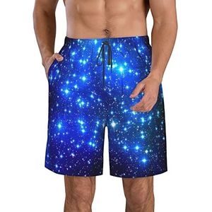 JIAWUJYNB Blue Shining Stars Print strandshorts voor heren - zomervakantie strandshorts casual lichtgewicht trekkoord, Wit, S