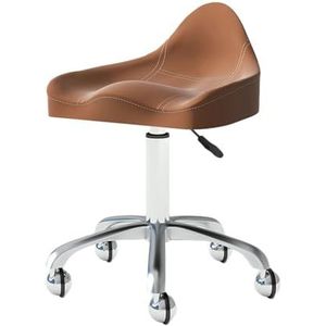 JAVPTAV Draaibare kruk met rugleuning en wielen van legering voor kapsalon, kantoor en thuis, bruin