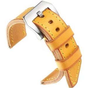 dayeer Lederen horlogebandje gele handgemaakte horlogeband voor Panerai mannen vervangende armband horlogebandjes (Color : Yellow-Silver Buckle, Size : 24mm)