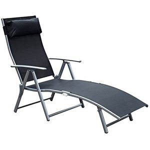 Outsunny transat Ligstoel, ligstoel, opvouwbaar, rugleuning kantelbaar, meerdere posities, inclusief hoofdsteun, 137 x 64 x 101 cm, metaal, epoxy-textiel, zwart