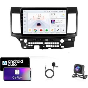 9 Inch Autoradio Compatibel voor Mitsubishi Lancer 2 2007-2012 met GPS Navigatie CarPlay Android Auto Acht-Core 4G Bluetooth WiFi MirrorLink Stuurwiel Afstandsbediening(T6 8 Core 4G+Wifi 8G+128G)