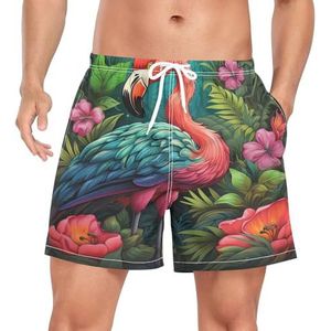 Niigeu Daisy Flower Flamingo Bird zwembroek voor heren, sneldrogend, met zakken, Leuke mode, XL