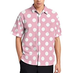Roze Polka Dots Heren T-shirt met korte mouwen Causale Button Down Zomer Strand Top Met Zak