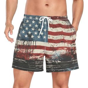 Niigeu Retro Us Flag Stars Stripes Zwembroek voor heren, sneldrogend, met zakken, Leuke mode, XXL