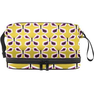 Make-up tas - grote capaciteit reizen cosmetische tas, retro vlinder geel patroon, Meerkleurig, 27x15x14 cm/10.6x5.9x5.5 in