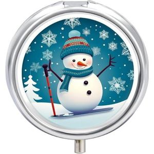 Kerst Skiën Sneeuwpop Sneeuwvlok Pillendoos Ronde Draagbare Pil Organizer Waterdichte Dagelijkse Vitamine Houder Dozen Creatieve 3 Compartiment Geneeskunde Pil Case voor Portemonnee Of Pocket