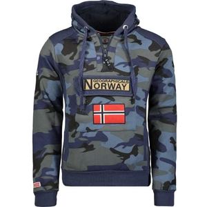 Geographical Norway Gymclass Heren - Heren Kangoeroezak Hoodie - Heren Logo Sweatshirt Sweater Jas met kap - Sweatshirt Hoody Lange Mouw - Hoodie Sport Regulier, Blauwe Camo, M