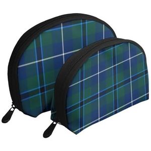 Make-uptas, cosmetische reistas, 2 stuks draagbare clutch pouch-set Pouch Organizer Clan Douglas donkerblauw en groen modern tartan, zoals afgebeeld, Eén maat