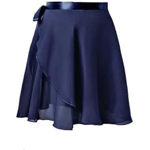 Vrouwen Chiffon Ballet Wrap korte rok， Gymnastiek Geknoopte Rok Training Balletrokken(Dark Blue,L Height 135-160cm)