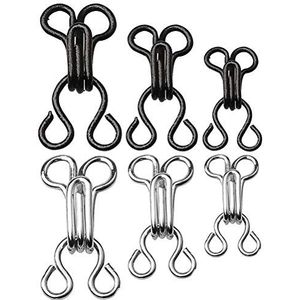 Siming 50 sets naaihaken, 3 maten Bra haken metalen ogen sluiting kleding bevestigingsmiddelen (zilver en zwart)