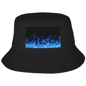 YFSGDLBN Blauwe Vlam Gedrukte Volwassen Vissershoed Zonnehoed Strand Hoed Bucket Hat, Zwart, 41