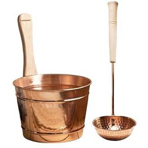 ALFIQ Handgemaakte 100% massief koperen sauna-emmer en pollepel set | Gehamerd koperen spa accessoires | Turkse Hamam Accessoires Gift