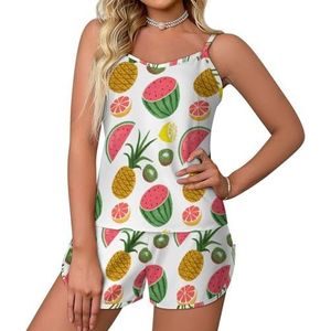 Watermeloen Ananas Kiwi Citroen 2-delige pyjamaset voor dames, sexy tanktop en shorts, nachtkleding PJ Lounge
