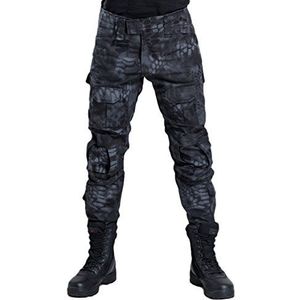 YuanDian Tactische camouflagebroek voor heren, militair, outdoor, meerdere zakken, ademend, waterdicht, legergevecht, camo, trekking, jagen, wandelen, kamperen, cargo, werkbroek, Zwart pythonpatroon,