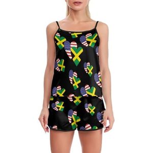Jamaica Amerikaanse Hart Vlag Grappige Pyjama Set Voor Vrouwen Verstelbare Tank Top En Shorts Homewear Gedrukt