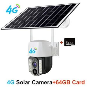 Zonnecamera 4G Sim Outdoor Dual Lens PIR Menselijk detecteren Draadloos Camara Aangedreven Energie Waterdichte CCTV Home Security Bescherming Beveiligingscamera'S Voor Thuis(4G Camera Add 64GB)