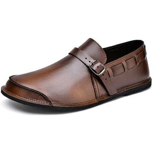 Men's Genuine Leather Buckle Casual Slip-On Loafers Comfort Classic Shoes Fashion Driving Business Dress Shoes (Color : Dark brown, Size : EU 44)