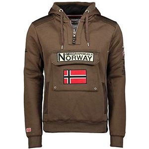 Geographical Norway Gymclass voor heren, herenhoody met kangoeroezak en rits, sweatshirt met logo en capuchon, warm, lange mouwen, herentruien voor lente, zomer, herfst en winter, Bruin, XXL