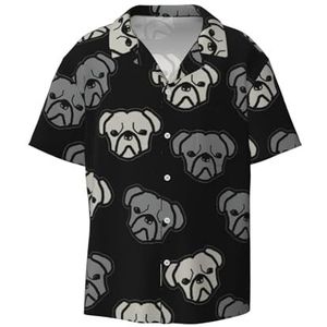 ZEEHXQ Abstracte olifant patroon print heren casual button down shirts korte mouw kreukvrij zomer jurk shirt met zak, Amerikaanse Bulldog Hoofd, 4XL