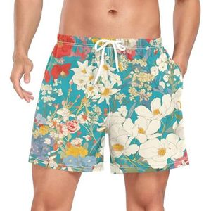 Niigeu Artistieke Kleurrijke Bloem Bloesem Mannen Zwembroek Shorts Sneldrogend met Zakken, Leuke mode, L