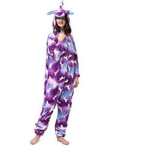 Katara 1744 dierenonesie (10+ designs) Unisex pyjama volwassenen winter kigurumi, donkerpaarse eenhoorn, lichaamslengte 175-185cm