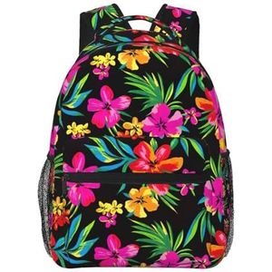 EdWal Hawaiiaanse Bloemenprint Lichtgewicht Casual Rugzak College Schooltas Laptop Dagrugzak, Voor Reizen Zakelijk Werk, Zwart, Eén maat