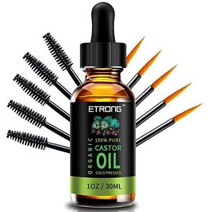 Biologische ricinusolie, koudgeperst, zuivere ricinusolie voor haar, wimpers, wenkbrauwen, huid, haargroei en gezicht met 5 wenkbrauw-eyeliner-borstels, 30 ml