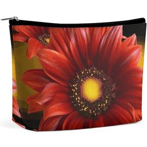 HEBVNJF Reismake-up tas draagbare cosmetische tas dieren borduurwerk paarden make-up opbergtas voor vrouwen/meisje, Rode Zonnebloem, Eén maat