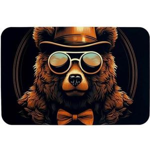 HemaKayy Bear Retro Cool Zwarte Achtergrond Badtapijt 50x70 cm, Rubberen achterkant Sneldrogende Technische Doek Matten, Machine Wasbaar Bad voor Douchevloer, Badmat Accessoires Decor