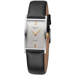 REGENT Titanium horloge bicolor dames vierkant 21 x 30 mm 5 bar lederen band F-1508, grijs, Elegant