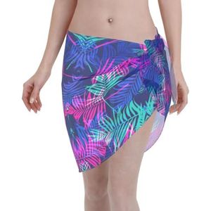 Kleurrijke bladeren print elegante strand wrap, bikini cover-up, badmode jurk, voor vrouwen, perfect voor zwembad en resort zwart, Zwart, one size