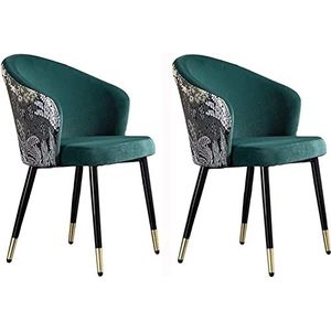 GEIRONV Moderne fluwelen keuken eetkamerstoelen set van 2, met metalen poten geborduurde rugleuning Huishoudelijke make-up stoel Woonkamer fauteuil Eetstoelen (Color : Green, Size : 43x44x79cm)