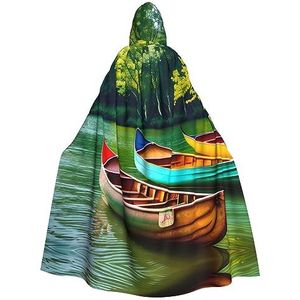 SSIMOO Lake With Boats Canoes Park Adult Hooded Cloak, Vreselijke Ghost Party Mantel, Geschikt voor Halloween en themafeesten