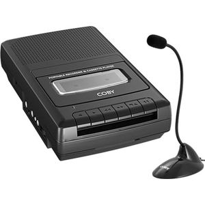 Coby Draagbare cassettespeler en cassetterecorder met ingebouwde microfoon, ingebouwd handvat en one-touch opname met automatische stop - zwart (externe microfoon) (CVR42BK)