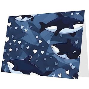 Blauwe orka's wenskaart, blanco wenskaart met envelop, 16 x 10,5 cm, voor afstuderen, bruiloft, feest en bedankt