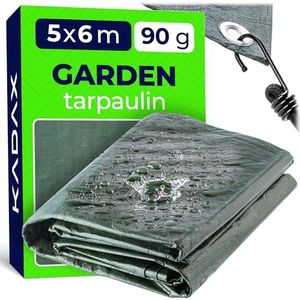 KADAX Waterdicht zeil, geweven, 30 m², versterkt beschermend zeil, 10 verschillende maten, dekzeil voor tuinmeubelen, boot, met oogjes, groen (5 x 6 m)