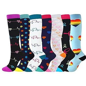 Compressiesokken voor dames en heren, 7 paar medische compressiekousen 15-20 mmHg Kleurrijke steunsokken voor atletiek, spataderen, hardlopen, fietsen, wandelen, vliegreizen, verpleging