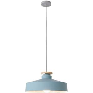 LANGDU Macaron creatieve lampenkap enkele kop kroonluchter met houten aluminium hanglamp E27 voet - verstelbaar koord thuis hanglampen for keukeneiland studeerkamer woonkamer bar(Color:Blue,Size:35cm)