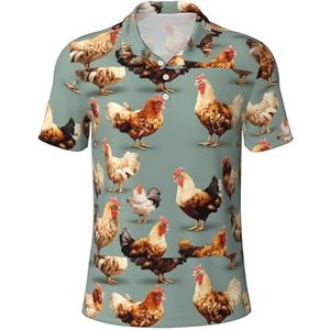 Kip Prints Print Mannen Korte Mouw Comfort Polo Shirts Casual Dagelijks Outdoor Vakanties Sport Reizen, Zwart, S