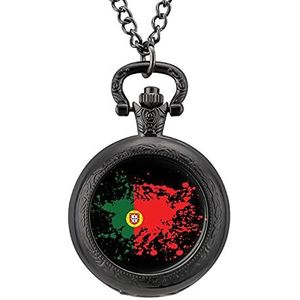 Portugese Vlag Grappige Vintage Zakhorloge Met Ketting Arabische Cijfers Schaal Klassieke Gift Voor Vrouwen Mannen