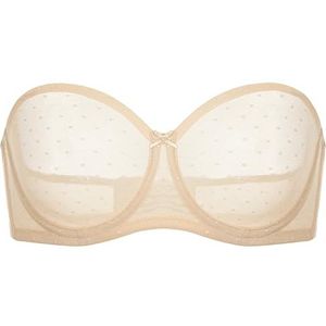 DOBREVA Vrouwen Strapless BH Kant Bandeau Wired BH Sexy Transparante Ongevoerde Grote Borsten Beige 75C