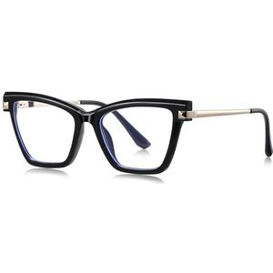 moomoobird Mode Bril Blauw Licht Blokkeren Metaal TR90 Onregelmatige Kat Ogen Bril Frame Vrouwen, Zwart Goud Frame