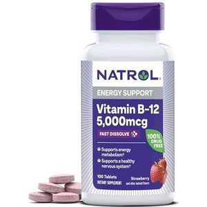 Natrol vitamine B12, snel oplosbaar voedingssupplement, aardbeien, 5000 mcg, 100 tellen