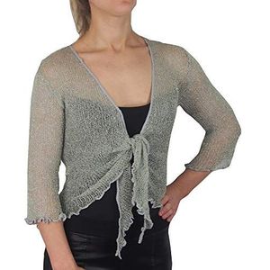 Mimosa Dames Open shrug, gehaakt, stretch kant visnet, taillesluiting om te knopen, bolero voor schouders, met glitters of effen, Grijs/Goud, one size