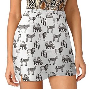 Zebra Rinoceronte Panda Dames Skorts Hoge Taille Tennisrok Gelaagde Korte Mini Rok Culottes Skorts Met Zakken S