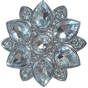 Fako Bijoux® - Magneet Broche XL - Bloem Kristal Met Glas - Magnetische Broche - 47x47mm - Zilverkleurig