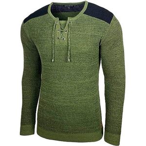 Baxboy BB-52205 Herentrui met ronde hals, slimfit, gebreide trui, moderne zwarte trui met lange mouwen, fijn gebreid sweatshirt, Kaki, M