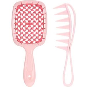 2 stuks set hoofdhuidmassage brede tanden luchtkussen kammen uithollen thuis salon kammen salon professionele kappers gereedschap (maat: roze set)