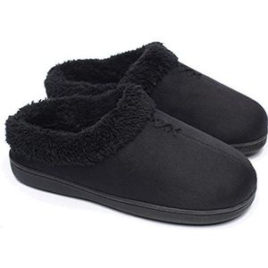 ofoot Dames Warme Klomp Pantoffels, Traagschuim Indoor Outdoor Harde Bodem Rubberen Zolen Pantoffels met Rug voor Dames(Zwart,EU 37-38)
